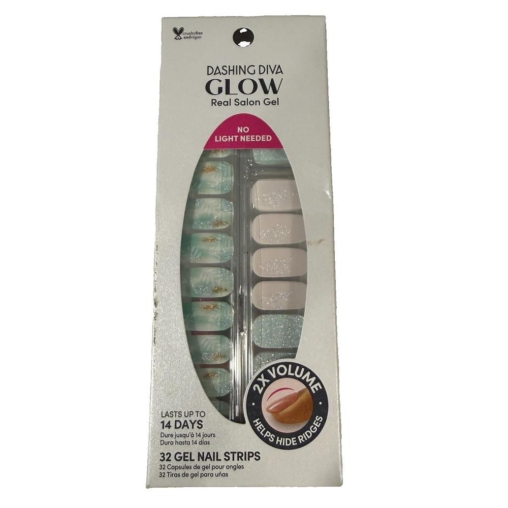 Dashing Diva Glow Salon Gel No Light Needed 32 Nail Strips Teal Pink Gold NEW